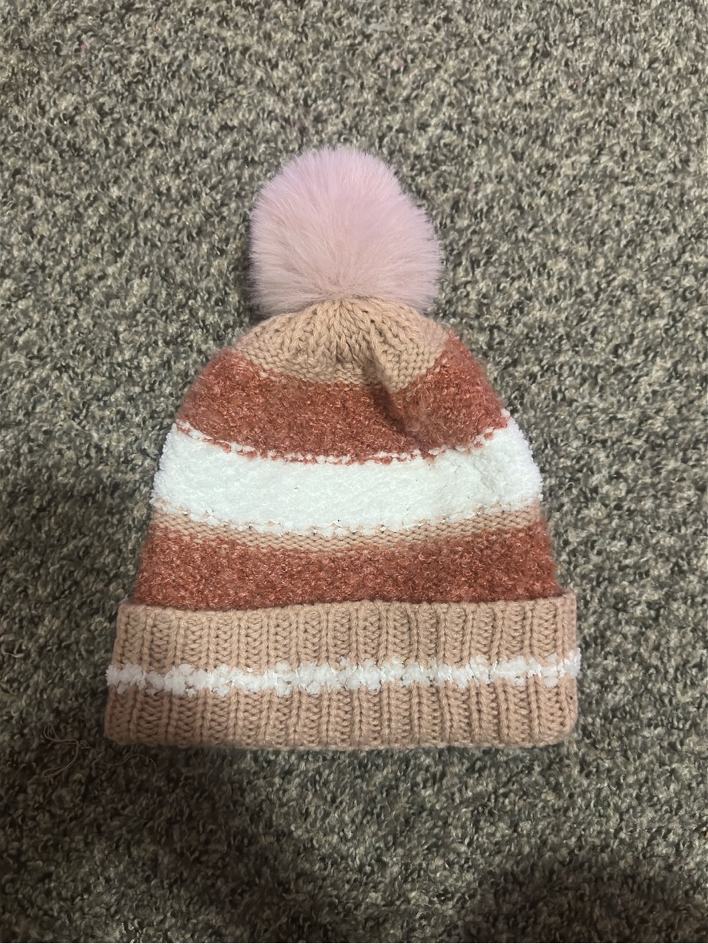 Pink Striped Pom-Pom Beanie Hat